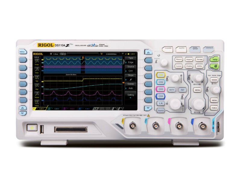 Rigol_DS1000Z_Plus_Front_View.jpg Rigol DS1074Z-S Plus 70 MHz Digital Oscilloscope with 4 Channels and 16 Digital Channels + 25 MHz Bandwidth with 2 Signal Source Channels