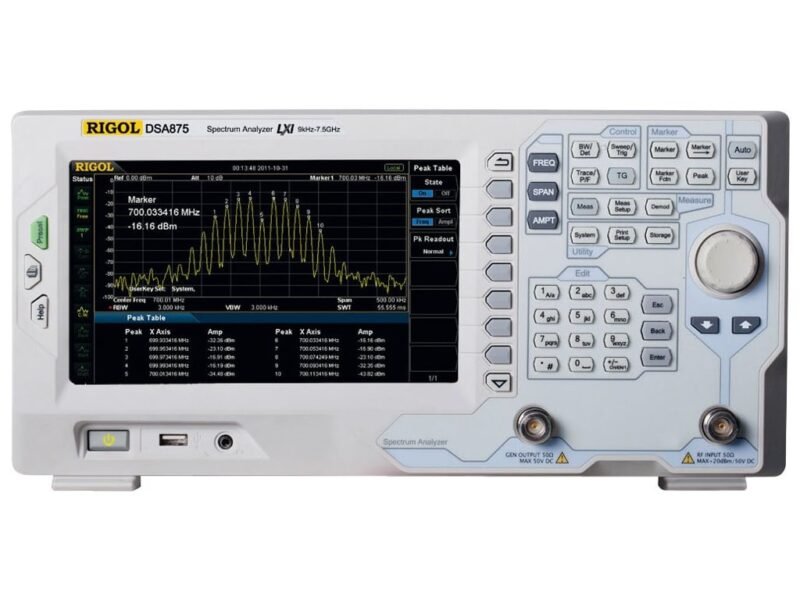 Rigol_DSA875-TG_-_Front_View.jpg Rigol DSA875-TG Spectrum Analyzers - Bandwidth Range Max: 7.5 Ghz, Bandwith Range Min: 9 kHz, Noise Floor: 161 dB