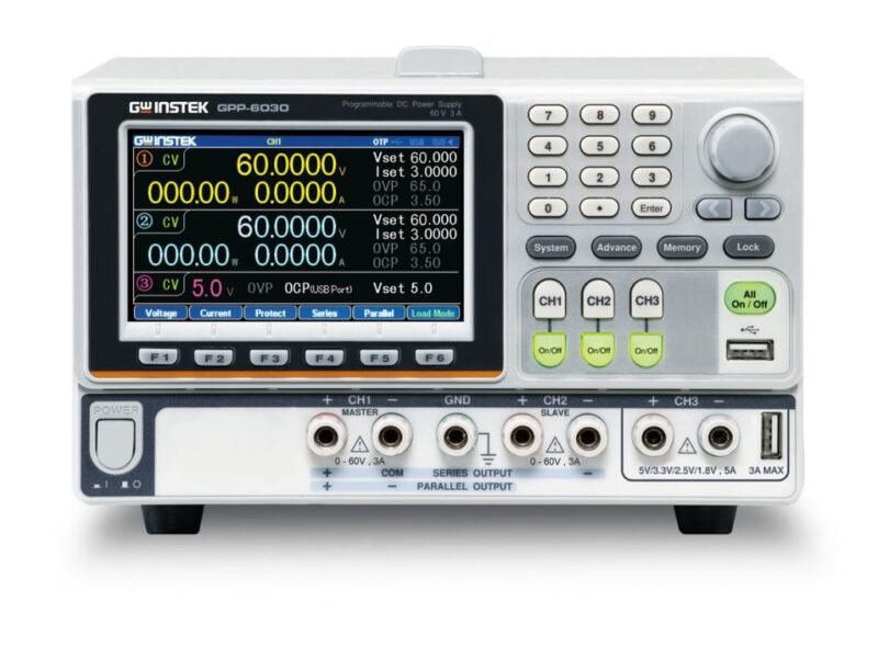 InstekGPP-6030GPIB_1.jpg Instek GPP-6030(GPIB) - 3CH DC Power Supply (CH1 and CH2: 0-60V/0-3A, CH3: 1.8V, 2.5V, 3.3V, 5V/ 5A) with GPIB Interface