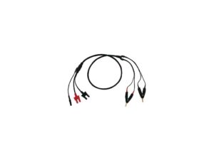 A black and red cable featuring two exposed wires, showcasing a simple yet functional design for electrical connections.