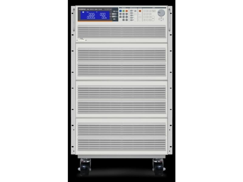 Instek_-_AEL-5015-425-112.5.jpg A large white and gray power supply unit mounted on wheels for easy mobility and transport.