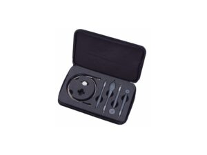 A black case containing four wires, neatly arranged for easy access and organization.