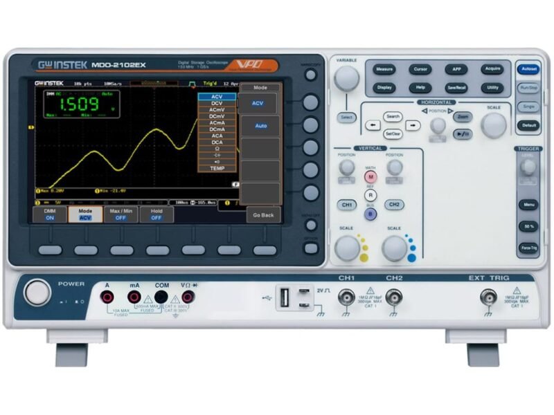 Instek_MDO-2102EX.jpg Instek MDO-2102EX - 2Ch/100MHz DSO with Spectrum Analyzer, 25 MHz AWG, DMM and Power Supply