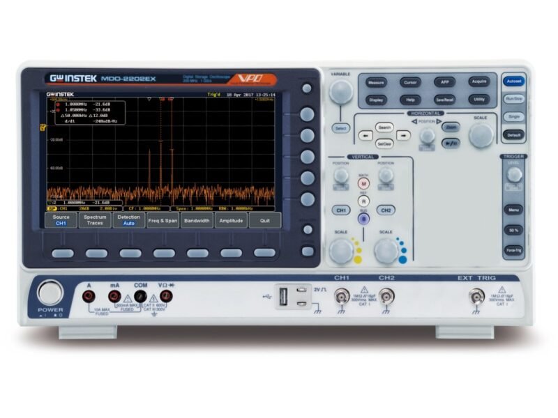 Instek_MDO-2202EX_Front.jpg Instek MDO-2202EX - 2Ch/200 MHz DSO with Spectrum Analyzer, 25 MHz AWG, DMM and Power Supply