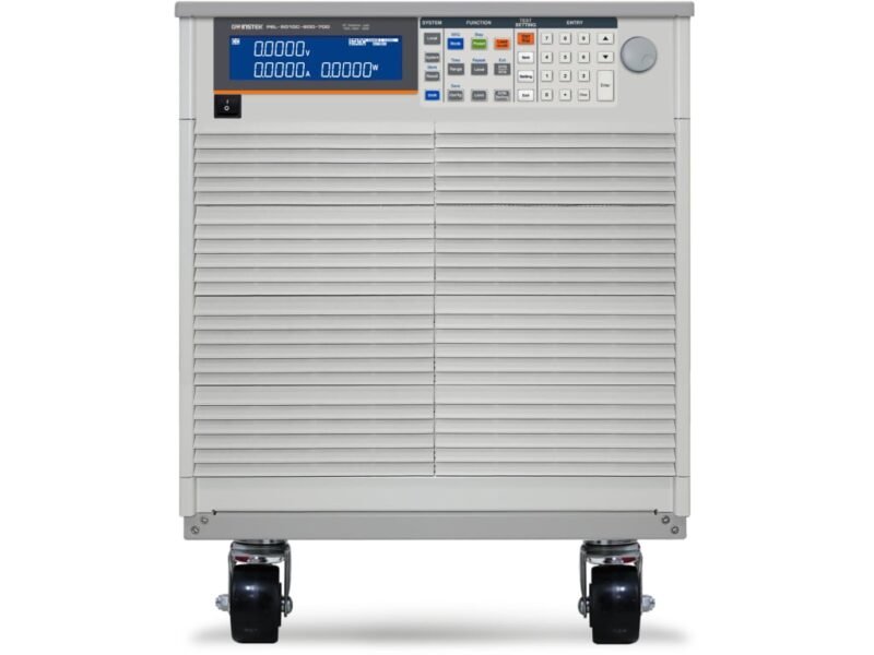 PEL-5010C-600-700_1.jpg A large white and gray power supply unit mounted on wheels for easy mobility and transport.