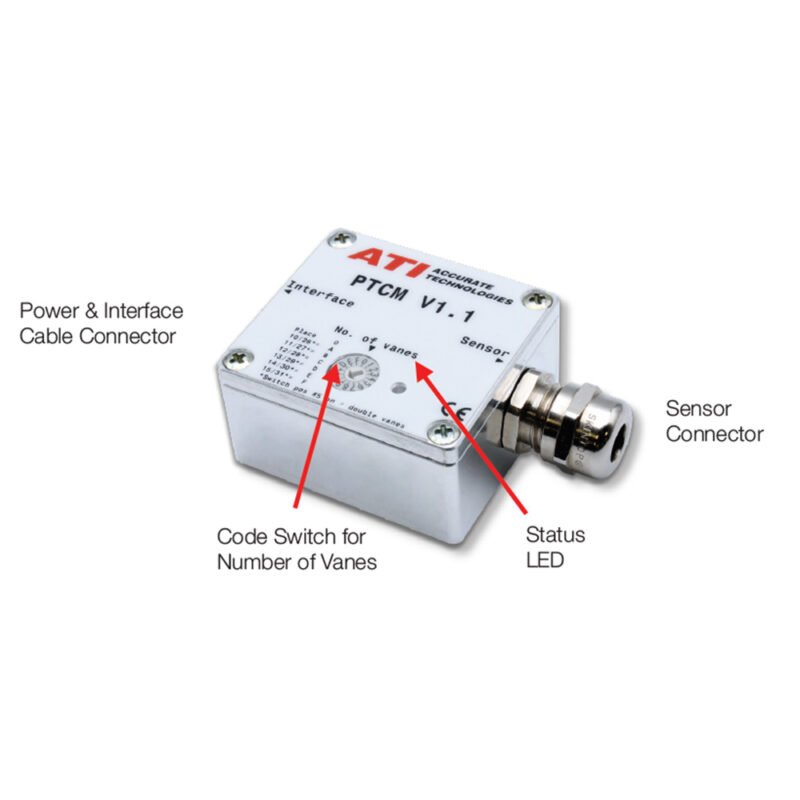 ATI-PTCM-V1.1-2.jpg Image of a power supply unit designed for a control system, showcasing its compact design and essential electrical connections.